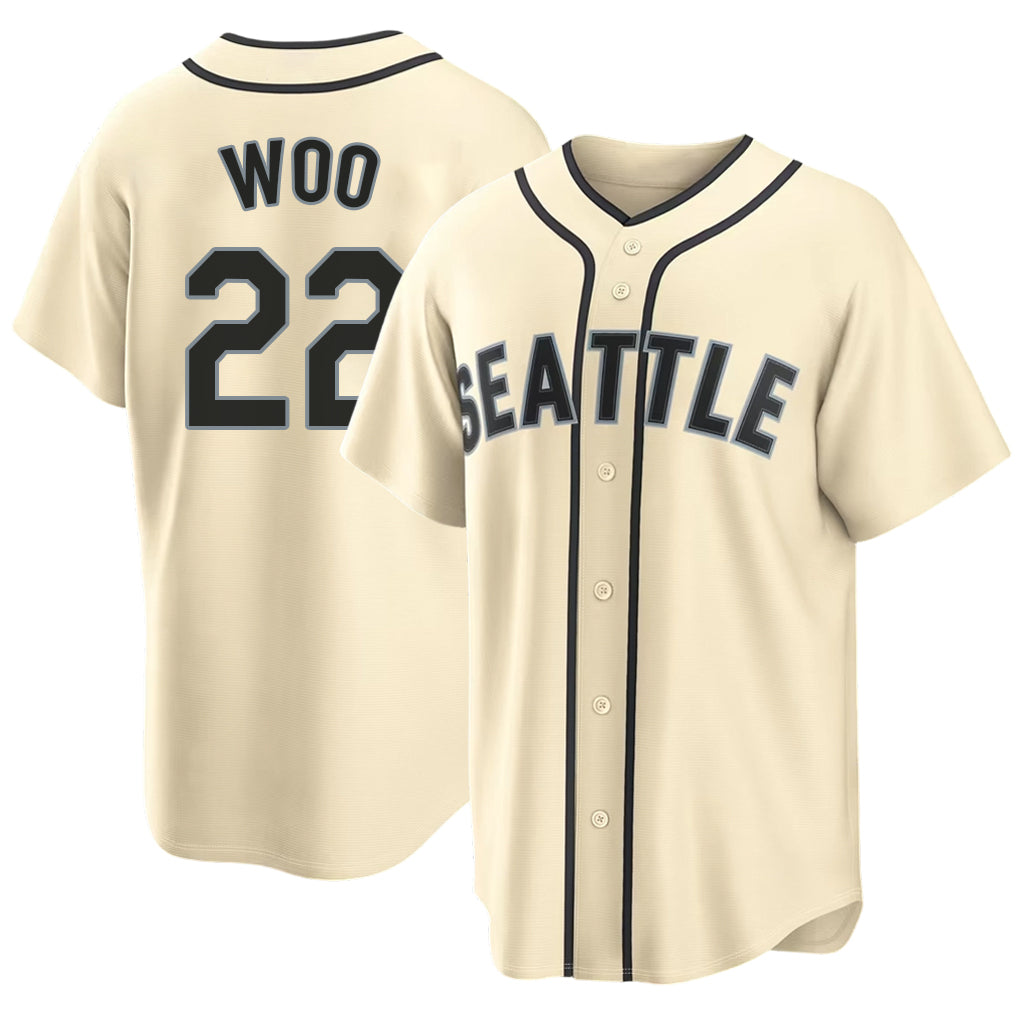 Seattle #22 Woo Player Baseball Short Sleeve Cream Jersey Bryan For Men Women Youth Gift