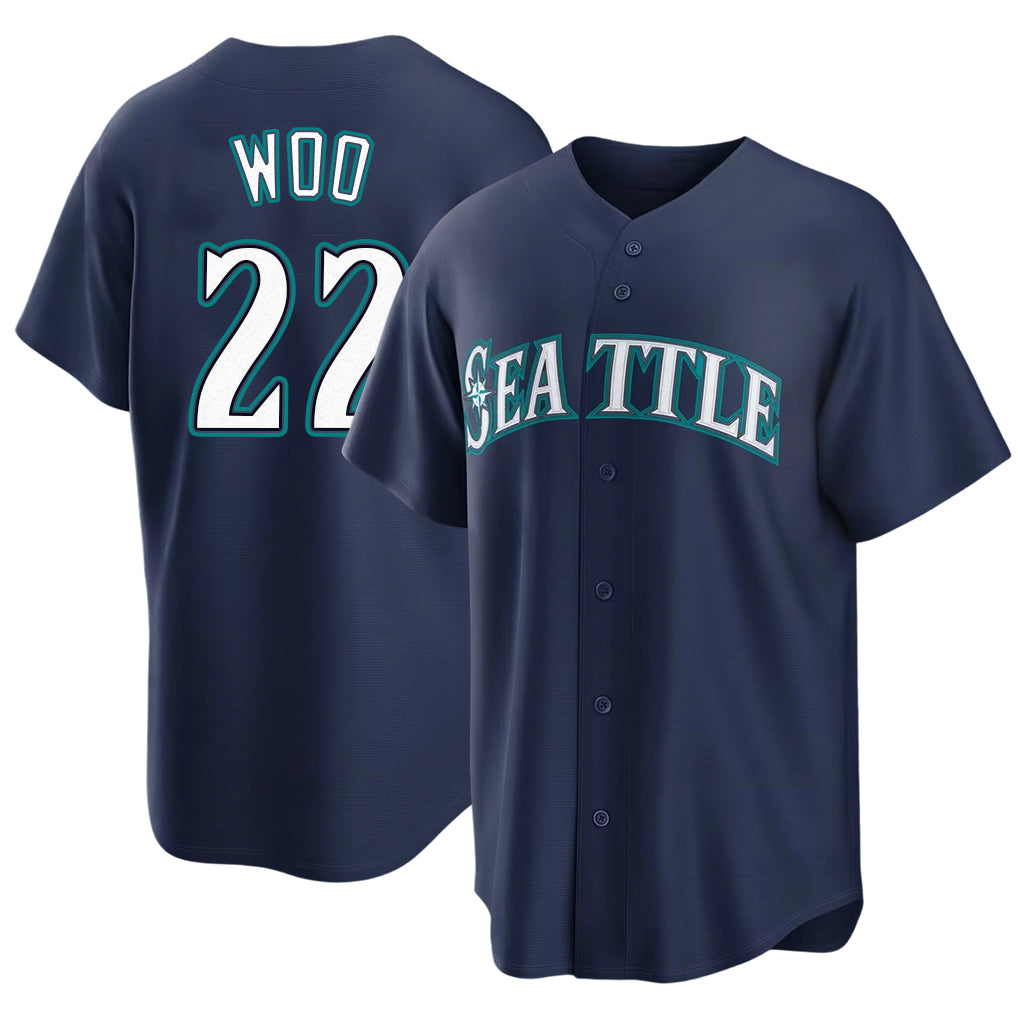 Seattle #22 Woo Player Baseball Short Sleeve Navy Jersey Bryan For Men Women Youth Gift