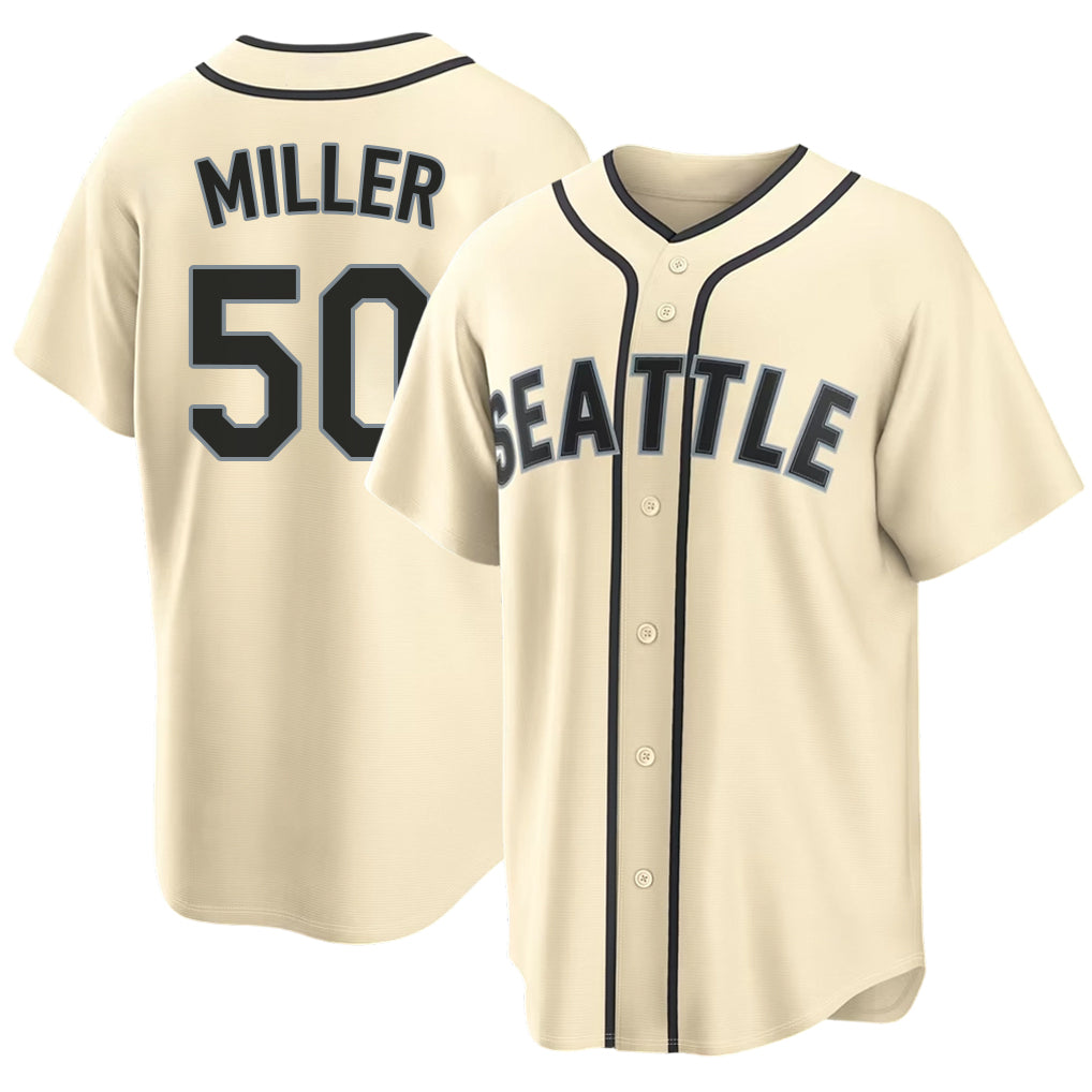 Seattle #50 Miller Player Baseball Short Sleeve Cream Jersey Bryce For Men Women Youth Gift