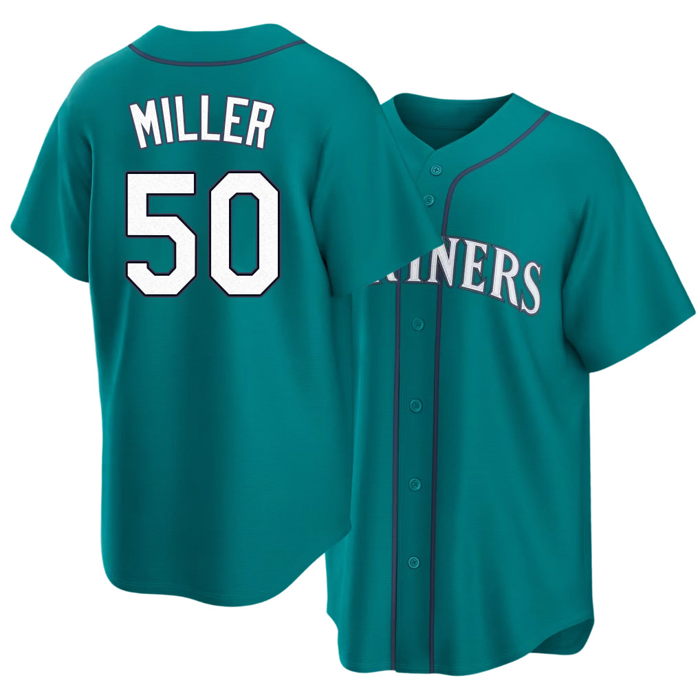 Seattle #50 Miller Player Baseball Short Sleeve Teal Jersey Bryce For Men Women Youth Gift