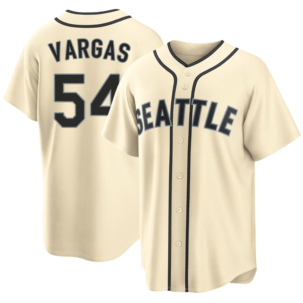 Seattle #54 Vargas Player Baseball Short Sleeve Cream Jersey Carlos For Men Women Youth Gift