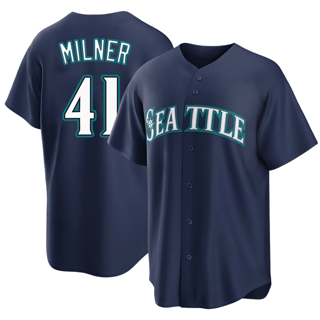 Seattle #41 Milner Player Baseball Short Sleeve Navy Jersey Hoby For Men Women Youth Gift
