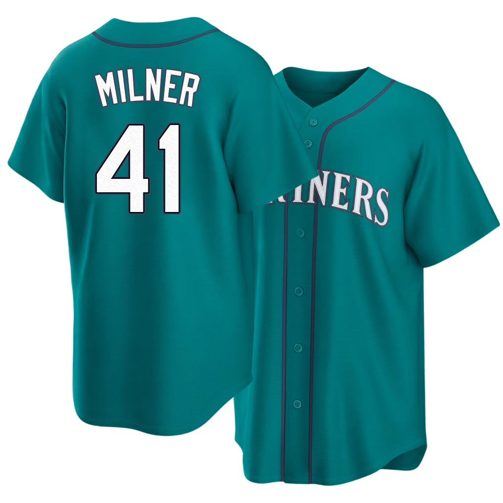 Seattle #41 Milner Player Baseball Short Sleeve Teal Jersey Hoby For Men Women Youth Gift