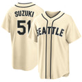 Seattle #51 Suzuki Player Baseball Short Sleeve Cream Jersey Ichiro For Men Women Youth Gift