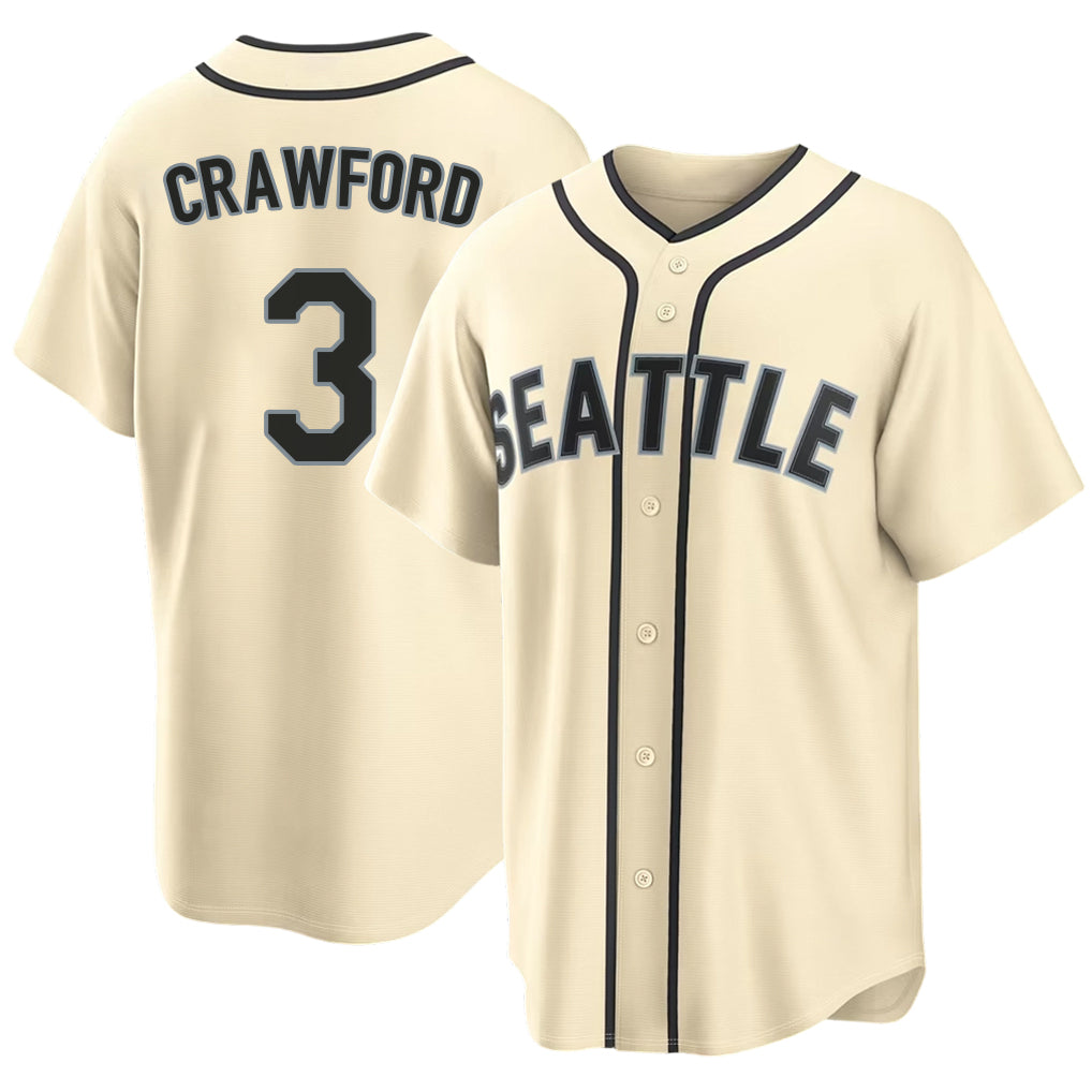 Seattle #3 Crawford Player Baseball Short Sleeve Cream Jersey J.P. For Men Women Youth Gift