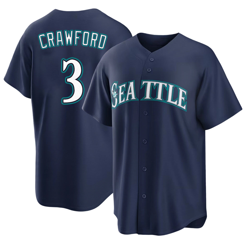 Seattle #3 Crawford Player Baseball Short Sleeve Navy Jersey J.P. For Men Women Youth Gift