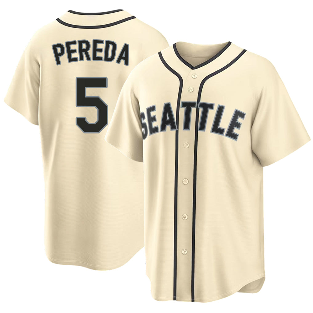 Seattle #5 Pereda Player Baseball Short Sleeve Cream Jersey Jhonny For Men Women Youth Gift