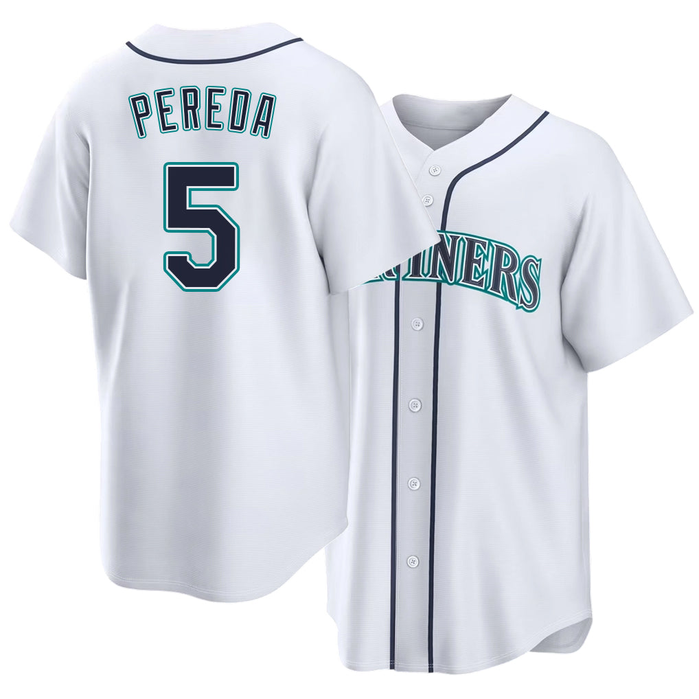 Seattle #5 Pereda Player Baseball Short Sleeve White Jersey Jhonny For Men Women Youth Gift