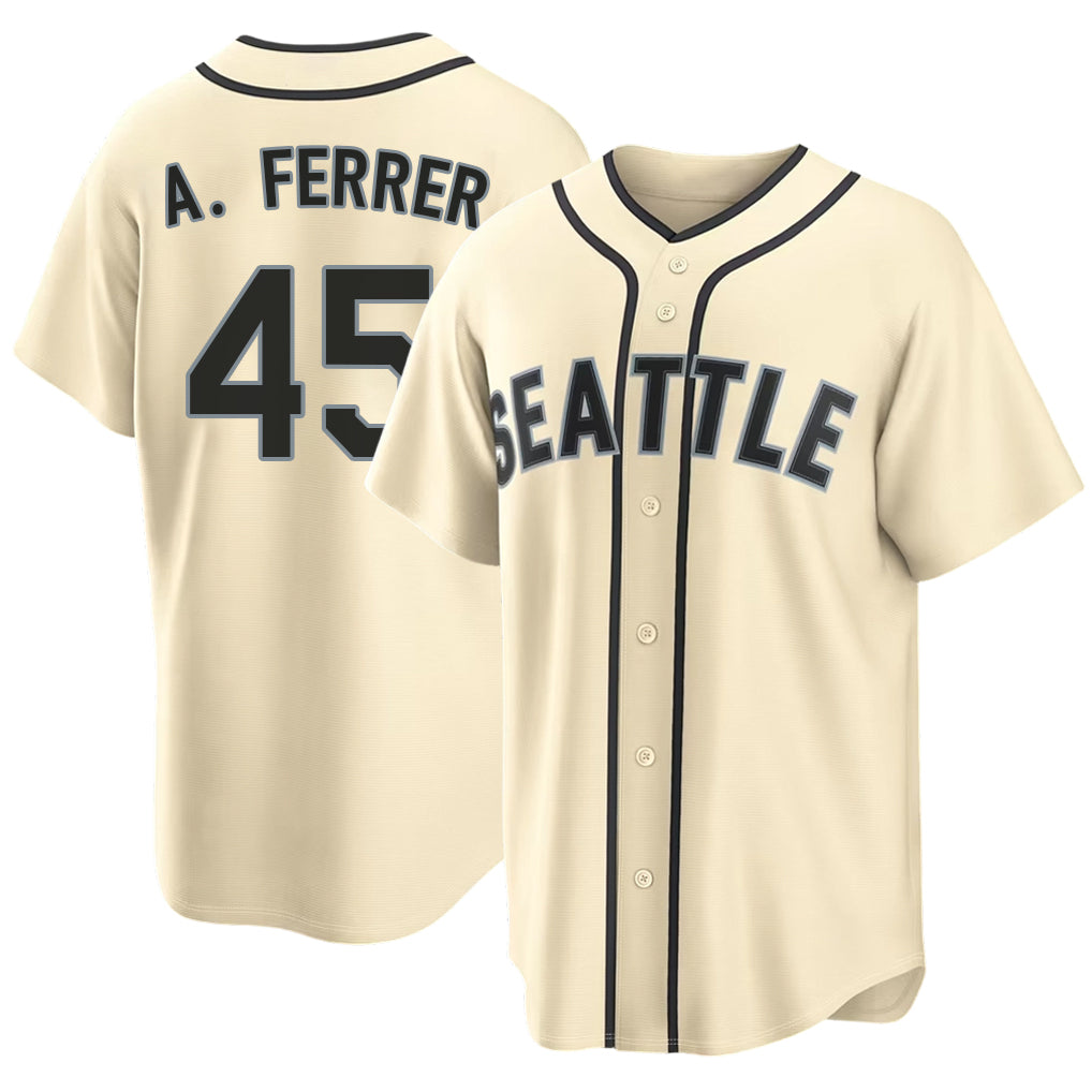 Seattle #45 A. Ferrer Player Baseball Short Sleeve Cream Jersey José For Men Women Youth Gift
