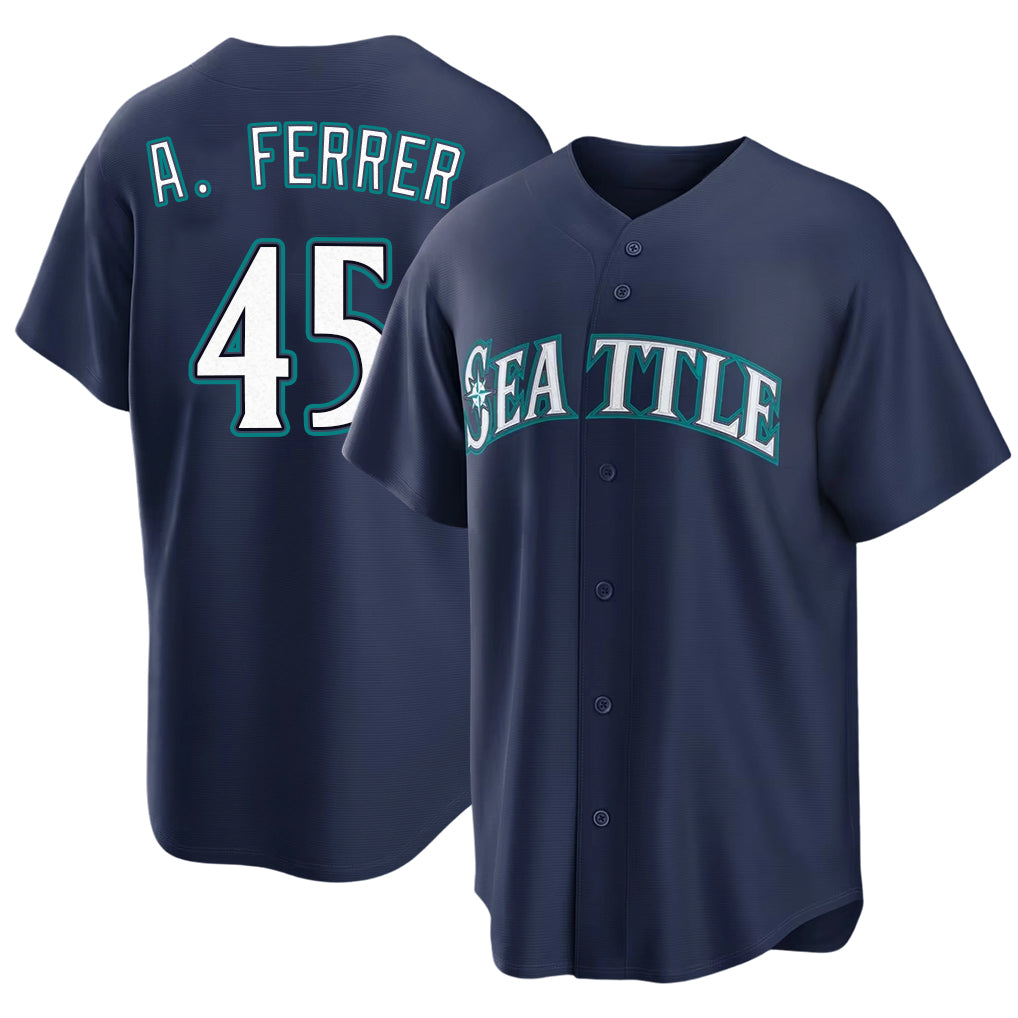 Seattle #45 A. Ferrer Player Baseball Short Sleeve Navy Jersey José For Men Women Youth Gift