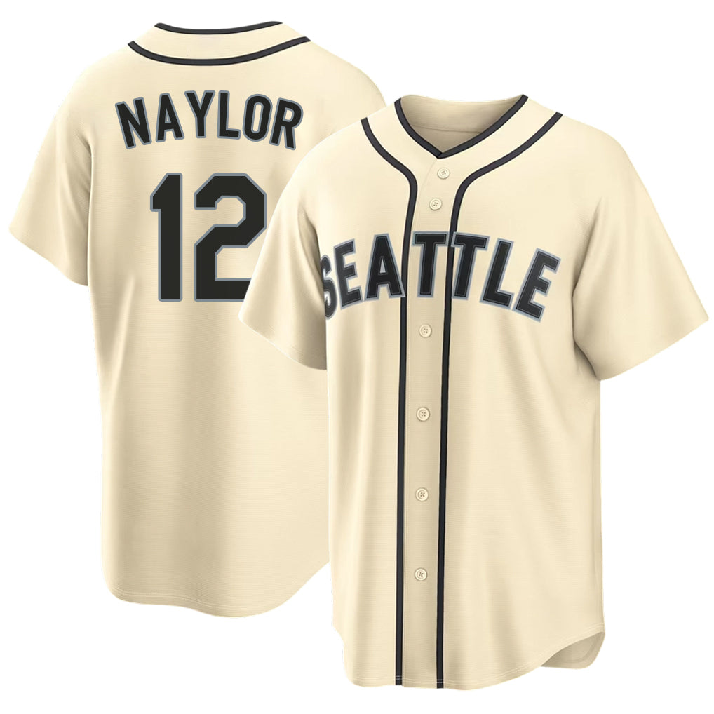 Seattle #12 Naylor Player Baseball Short Sleeve Cream Jersey Josh For Men Women Youth Gift