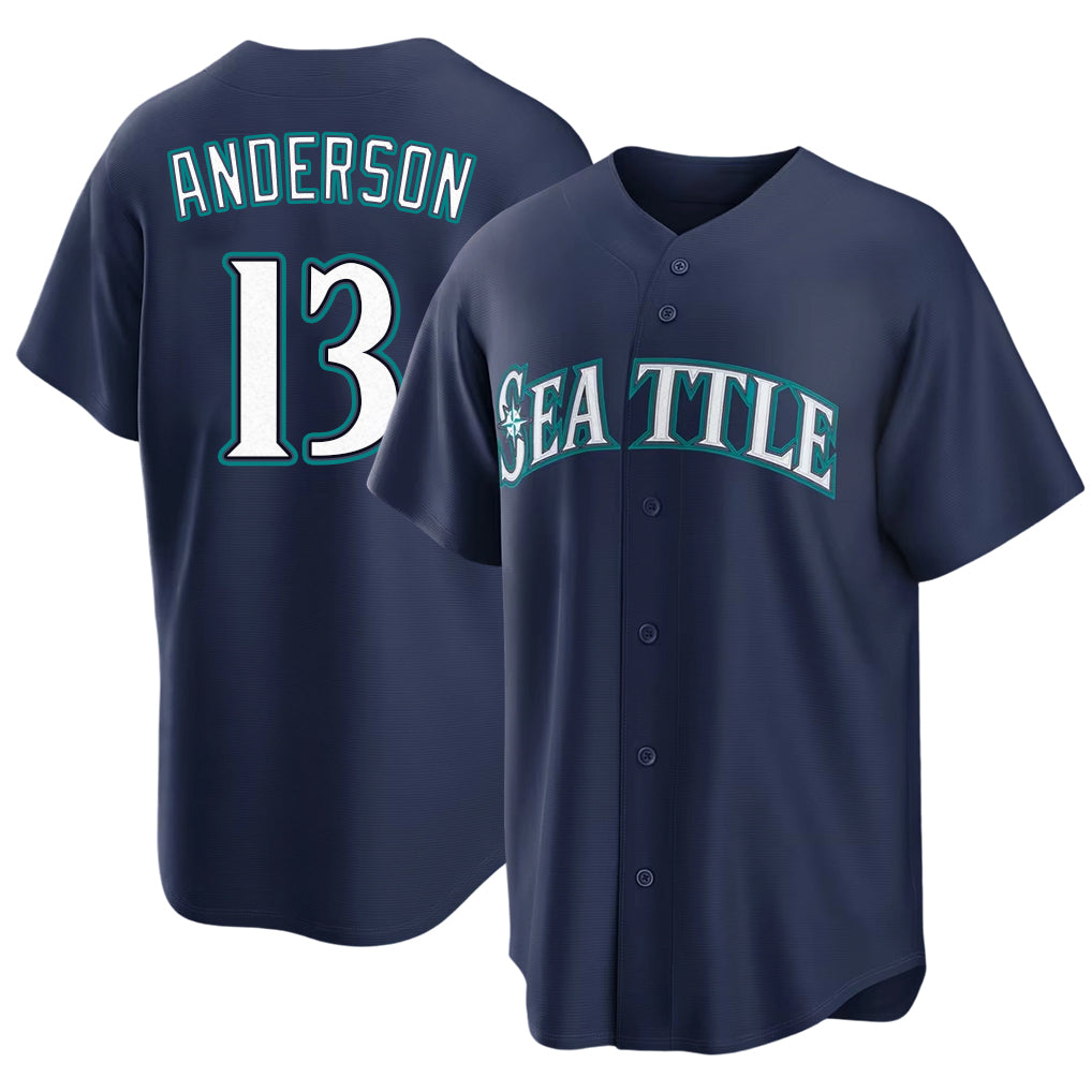 Seattle #13 Anderson Player Baseball Short Sleeve Navy Jersey Kade For Men Women Youth Gift