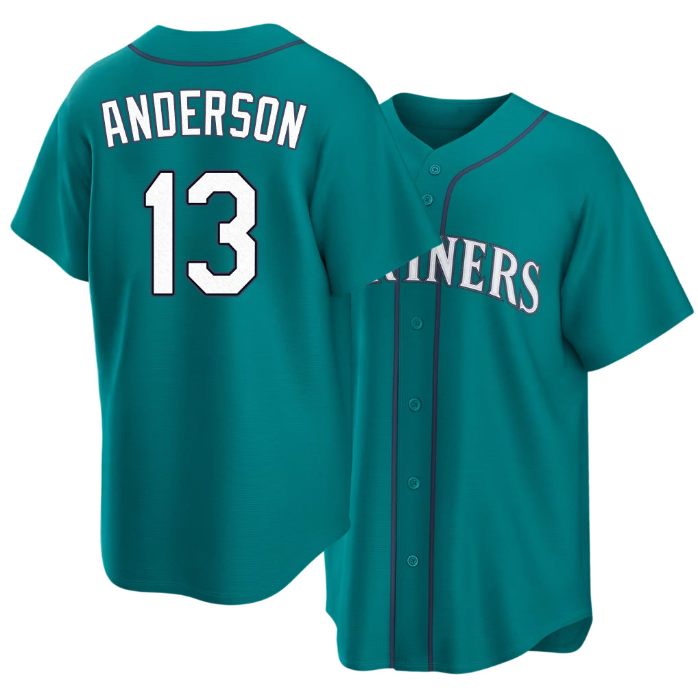 Seattle #13 Anderson Player Baseball Short Sleeve Teal Jersey Kade For Men Women Youth Gift