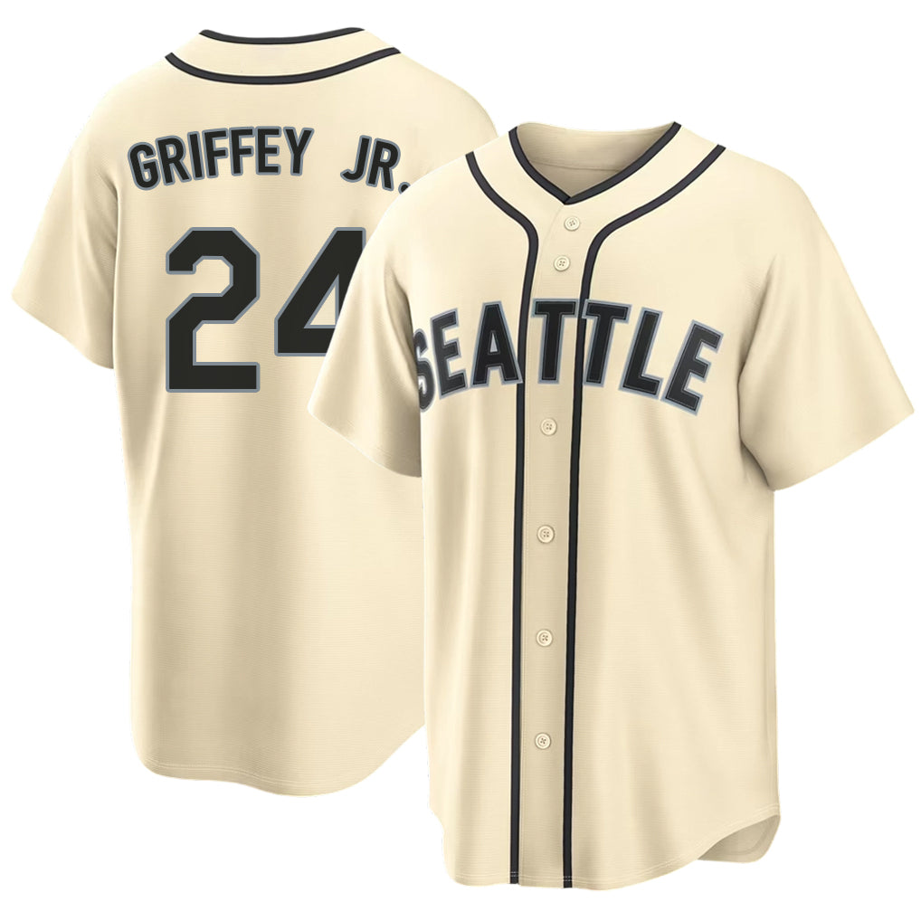 Seattle #24 Griffey Jr. Player Baseball Short Sleeve Cream Jersey Ken For Men Women Youth Gift