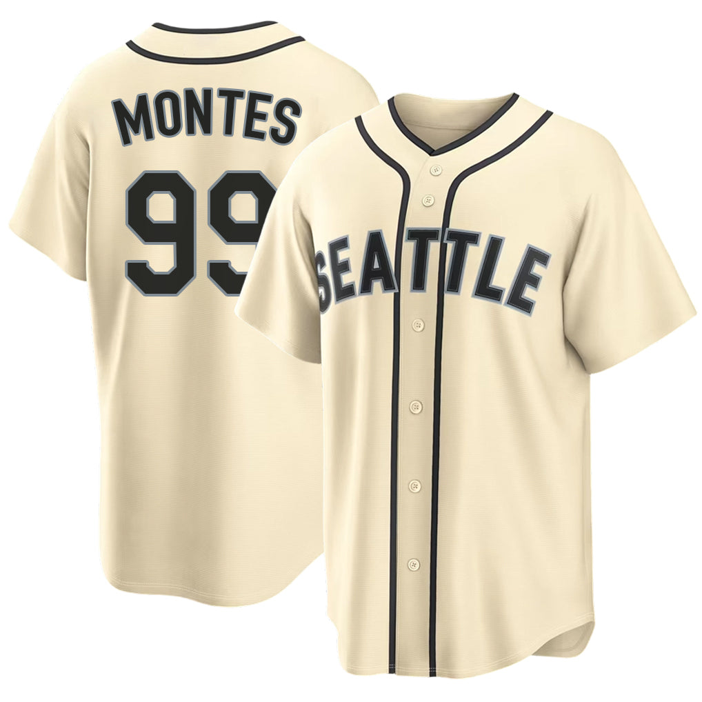 Seattle #99 Montes Player Baseball Short Sleeve Cream Jersey Lazaro For Men Women Youth Gift