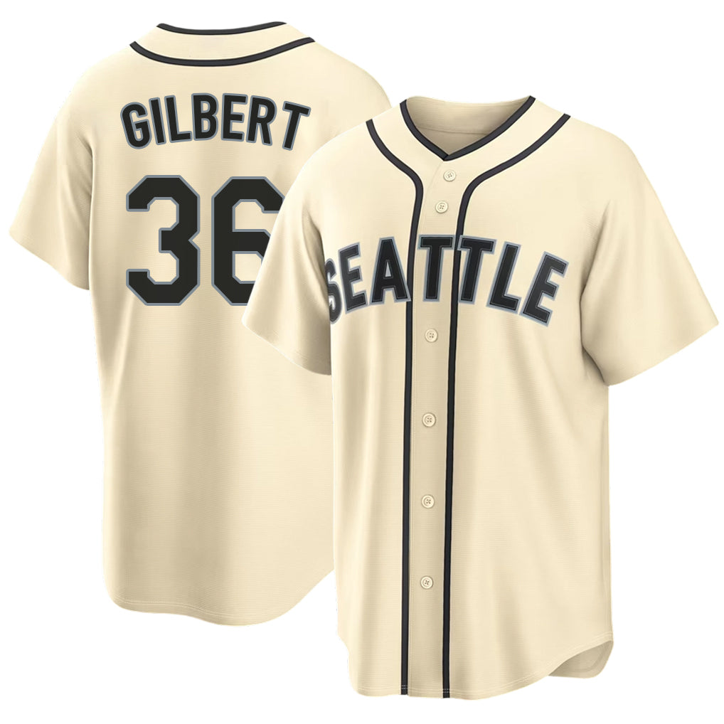 Seattle #36 Gilbert Player Baseball Short Sleeve Cream Jersey Logan For Men Women Youth Gift