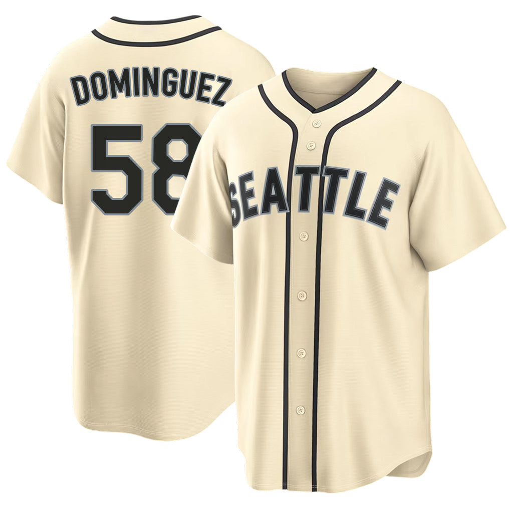Seattle #58 Domínguez Player Baseball Short Sleeve Cream Jersey Seranthony For Men Women Youth Gift