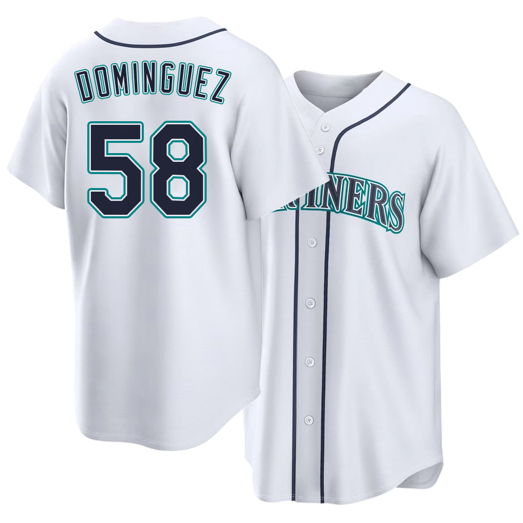 Seattle #58 Domínguez Player Baseball Short Sleeve White Jersey Seranthony For Men Women Youth Gift