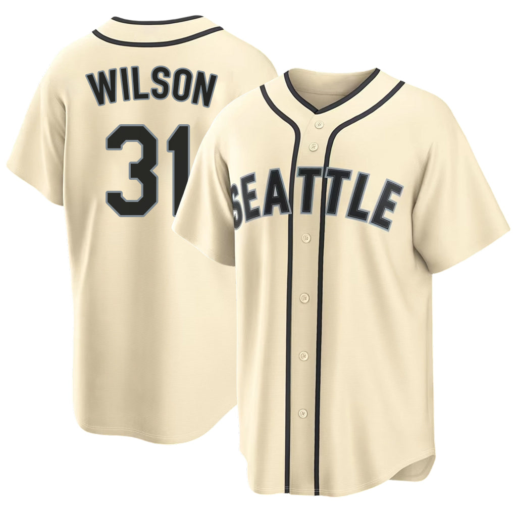 Seattle #31 Wilson Player Baseball Short Sleeve Cream Jersey Weston For Men Women Youth Gift