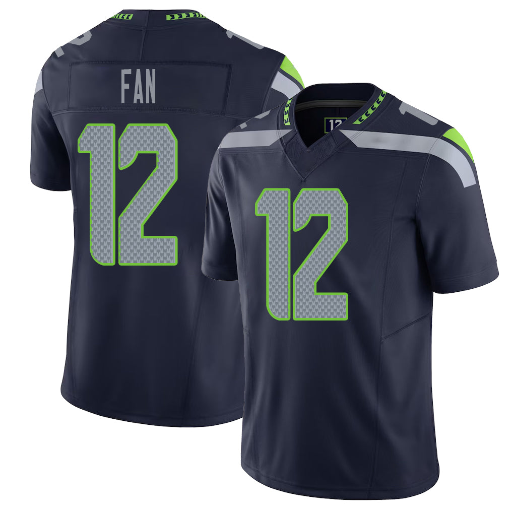 Seattle #12 Fan Player Football V Neck Short Sleeve Navy Jersey 12th For Men Youth Women Gift