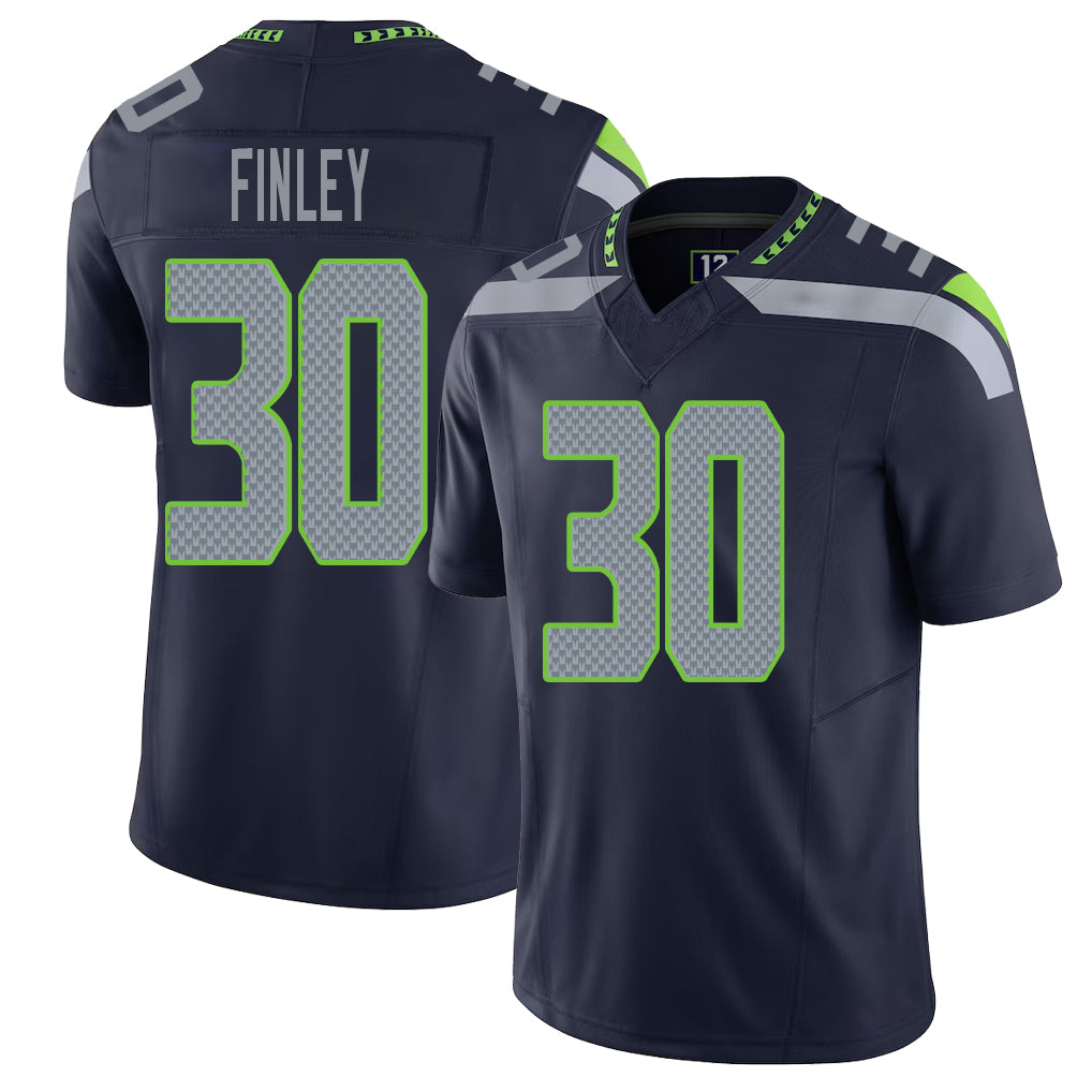 Seattle #30 Finley Player Football V Neck Short Sleeve Navy Jersey AJ For Men Youth Women Gift