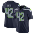 Seattle #42 Smith Player Football V Neck Short Sleeve Navy Jersey Aaron For Men Youth Women Gift