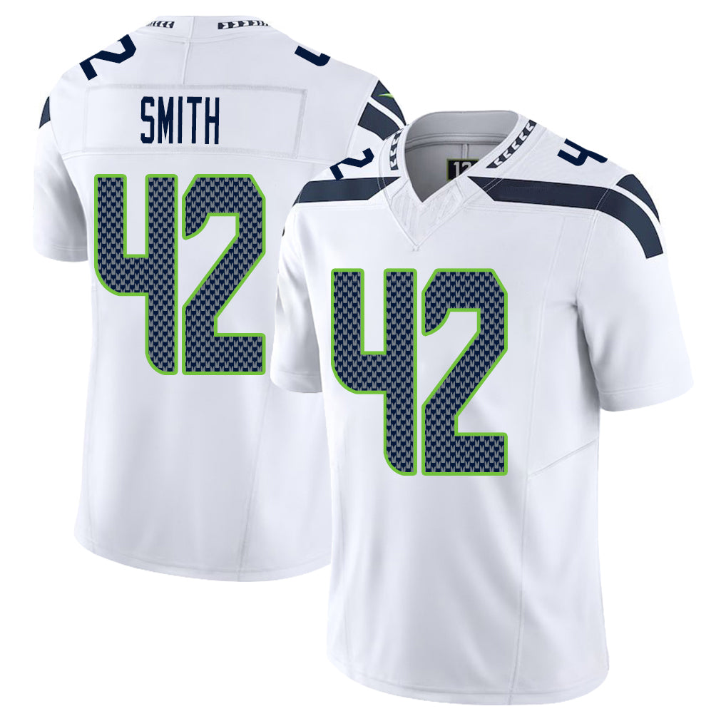 Seattle #42 Smith Player Football V Neck Short Sleeve White Jersey Aaron For Men Youth Women Gift