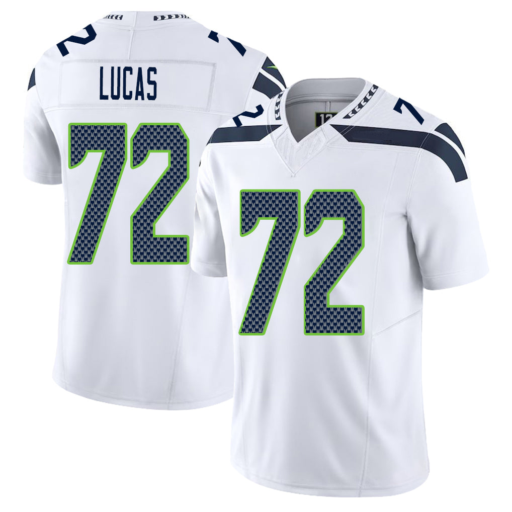 Seattle #72 Lucas Player Football V Neck Short Sleeve White Jersey Abraham For Men Youth Women Gift