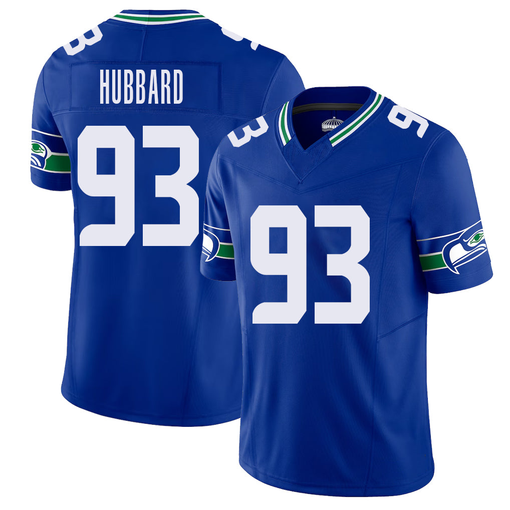 Seattle #93 Hubbard Player Football V Neck Short Sleeve Royal Jersey Aidan For Men Youth Women Gift