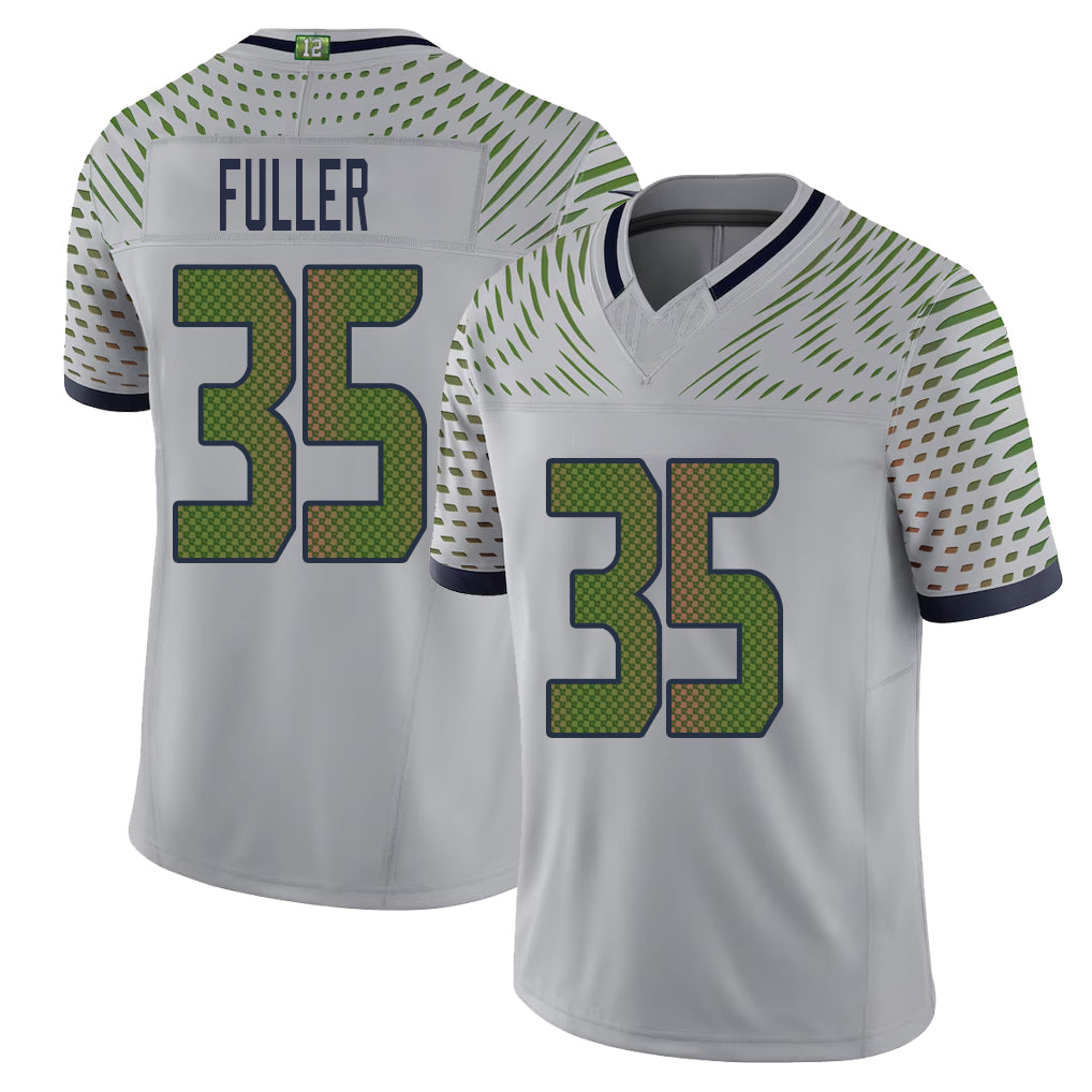 Seattle #35 Fuller Player Football V Neck Short Sleeve Gray Jersey Andre For Men Youth Women Gift