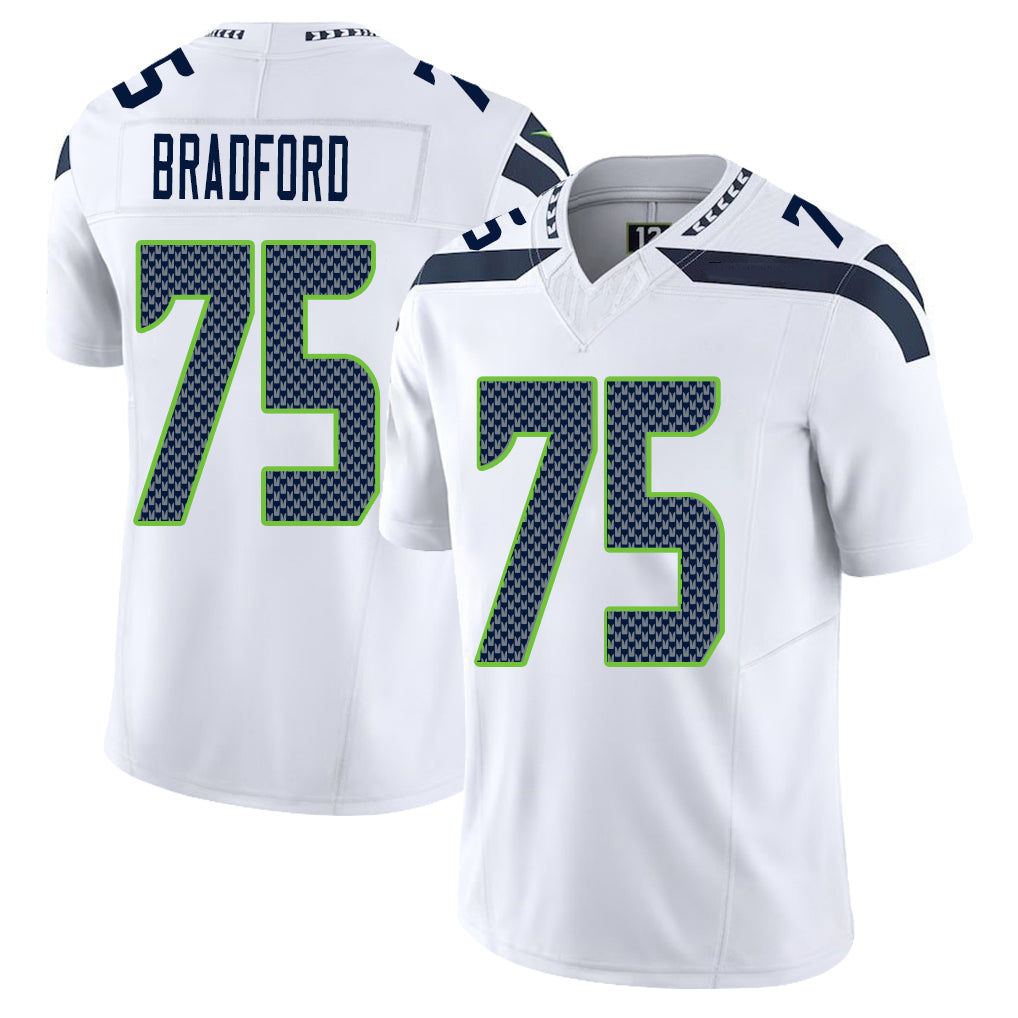 Seattle #75 Bradford Player Football V Neck Short Sleeve White Jersey Anthony For Men Youth Women Gift