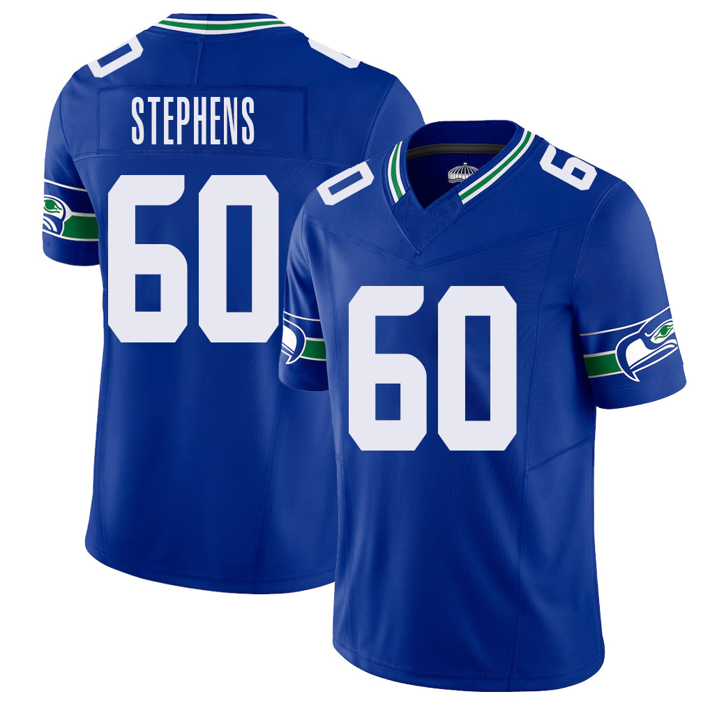 Seattle #60 Stephens Player Football V Neck Short Sleeve Royal Jersey Beau For Men Youth Women Gift