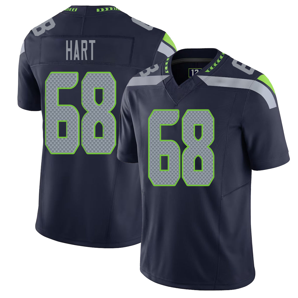 Seattle #68 Hart Player Football V Neck Short Sleeve Navy Jersey Bobby For Men Youth Women Gift
