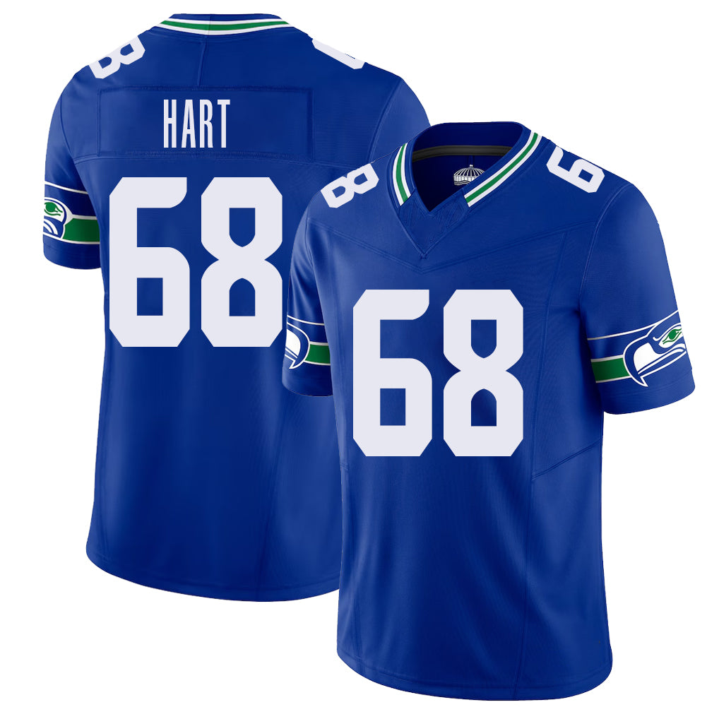 Seattle #68 Hart Player Football V Neck Short Sleeve Royal Jersey Bobby For Men Youth Women Gift