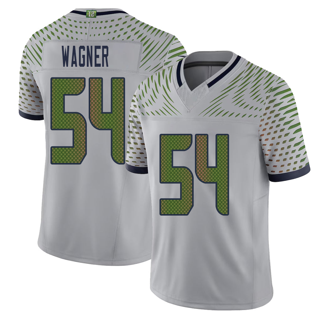 Seattle #54 Wagner Player Football V Neck Short Sleeve Gray Jersey Bobby For Men Youth Women Gift