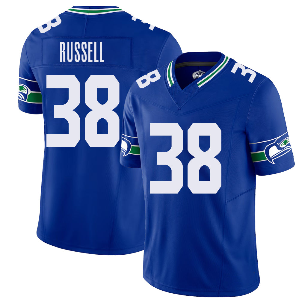 Seattle #38 Russell Player Football V Neck Short Sleeve Royal Jersey Brady For Men Youth Women Gift