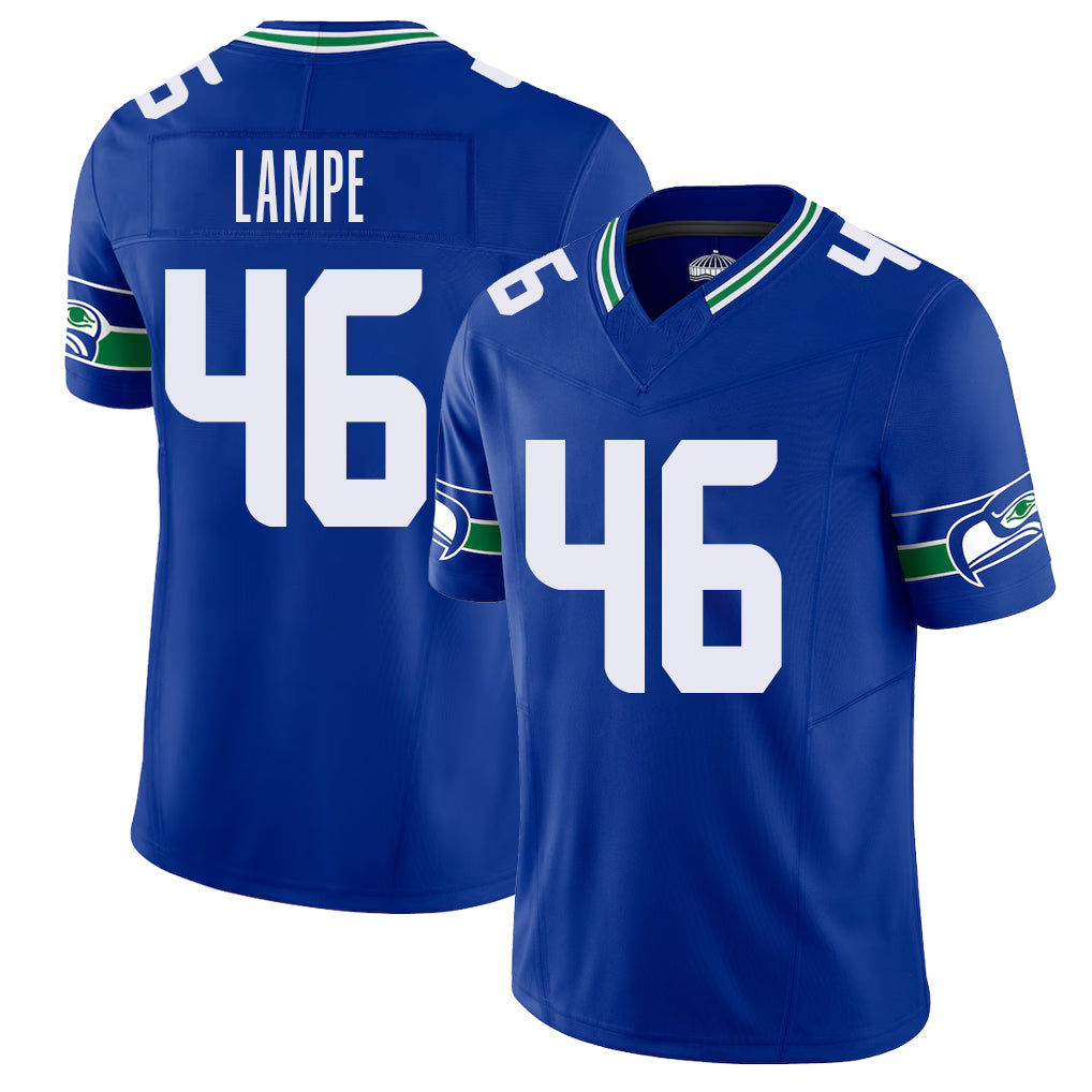 Seattle #46 Lampe Player Football V Neck Short Sleeve Royal Jersey Brock For Men Youth Women Gift
