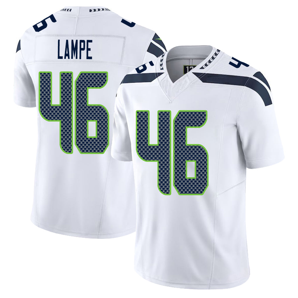 Seattle #46 Lampe Player Football V Neck Short Sleeve White Jersey Brock For Men Youth Women Gift