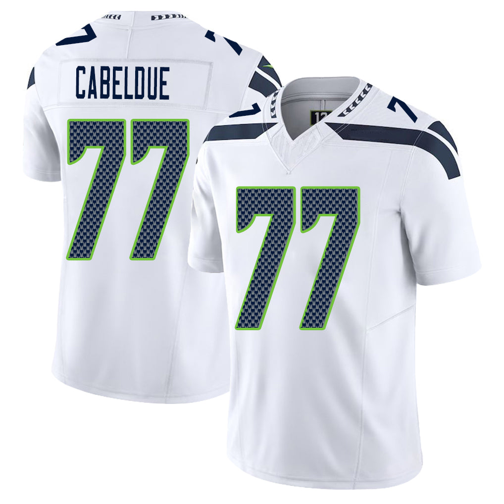 Seattle #77 Cabeldue Player Football V Neck Short Sleeve White Jersey Bryce For Men Youth Women Gift