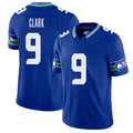 Seattle #9 Clark Player Football V Neck Short Sleeve Royal Jersey Bud For Men Youth Women Gift