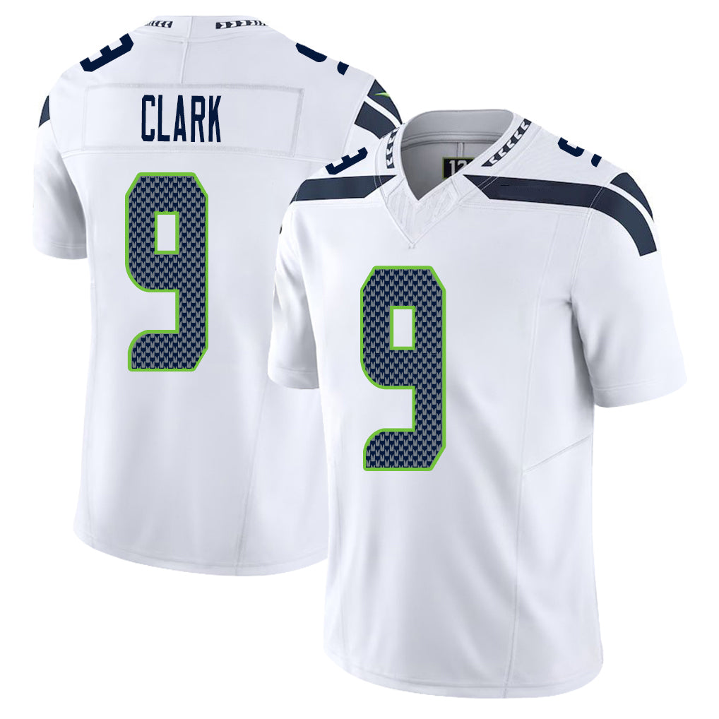 Seattle #9 Clark Player Football V Neck Short Sleeve White Jersey Bud For Men Youth Women Gift