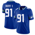 Seattle #91 Murphy II Player Football V Neck Short Sleeve Royal Jersey Byron For Men Youth Women Gift