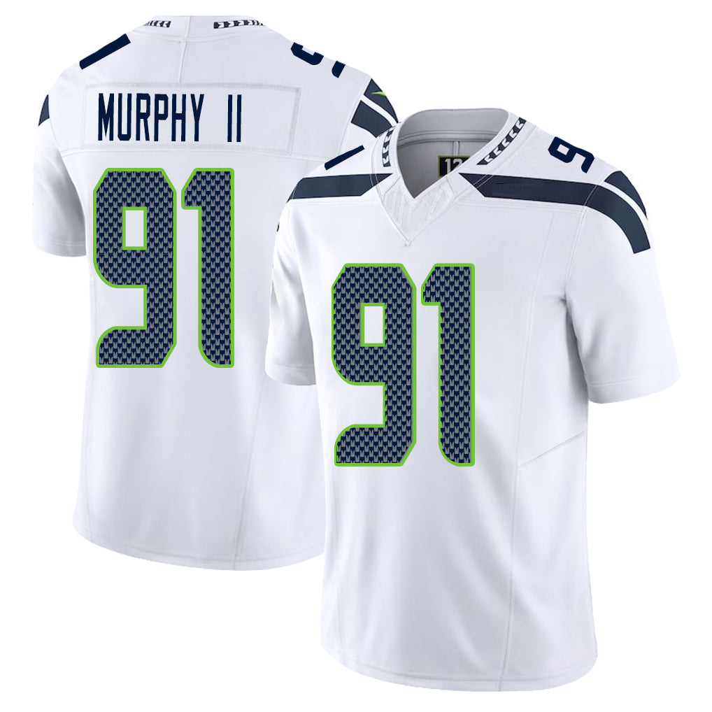 Seattle #91 Murphy II Player Football V Neck Short Sleeve White Jersey Byron For Men Youth Women Gift