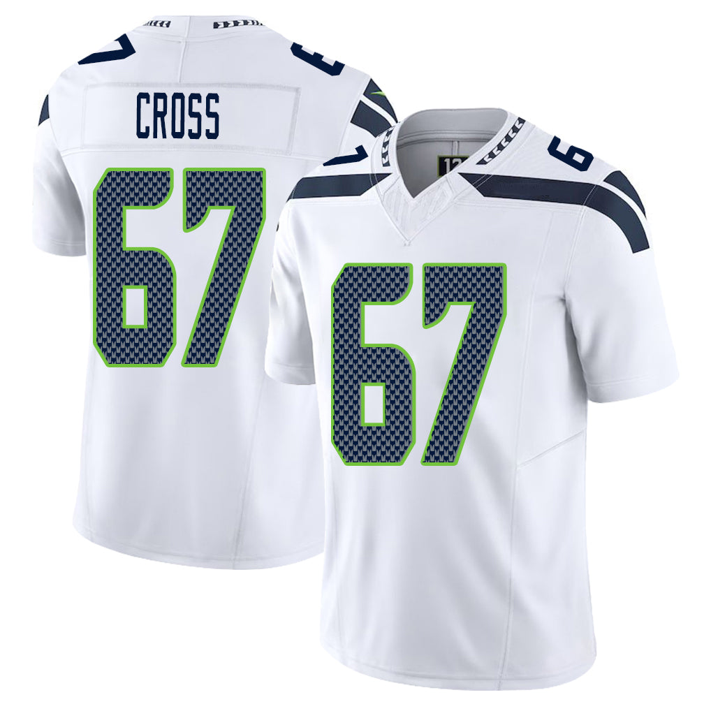 Seattle #67 Cross Player Football V Neck Short Sleeve White Jersey Charles For Men Youth Women Gift