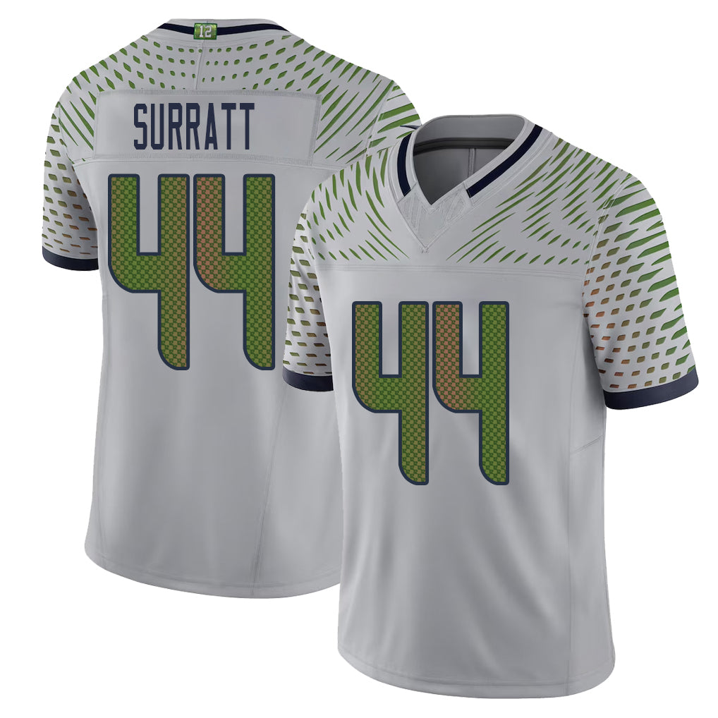 Seattle #44 Surratt Player Football V Neck Short Sleeve Gray Jersey Chazz For Men Youth Women Gift