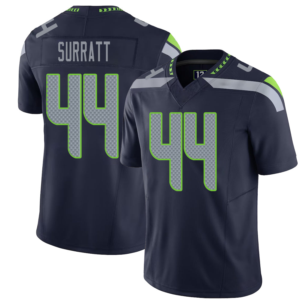 Seattle #44 Surratt Player Football V Neck Short Sleeve Navy Jersey Chazz For Men Youth Women Gift