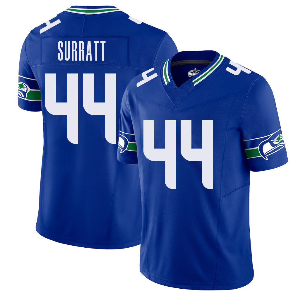 Seattle #44 Surratt Player Football V Neck Short Sleeve Royal Jersey Chazz For Men Youth Women Gift