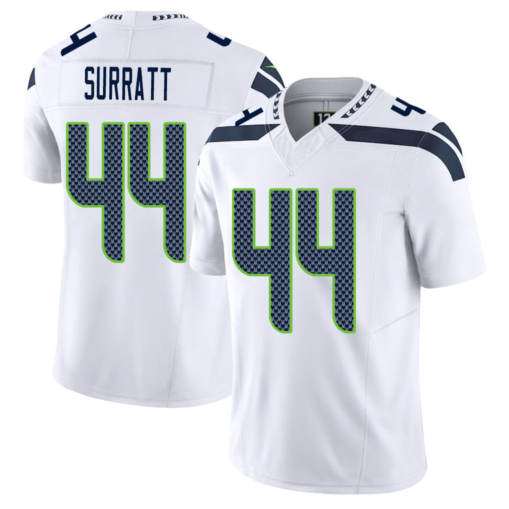 Seattle #44 Surratt Player Football V Neck Short Sleeve White Jersey Chazz For Men Youth Women Gift
