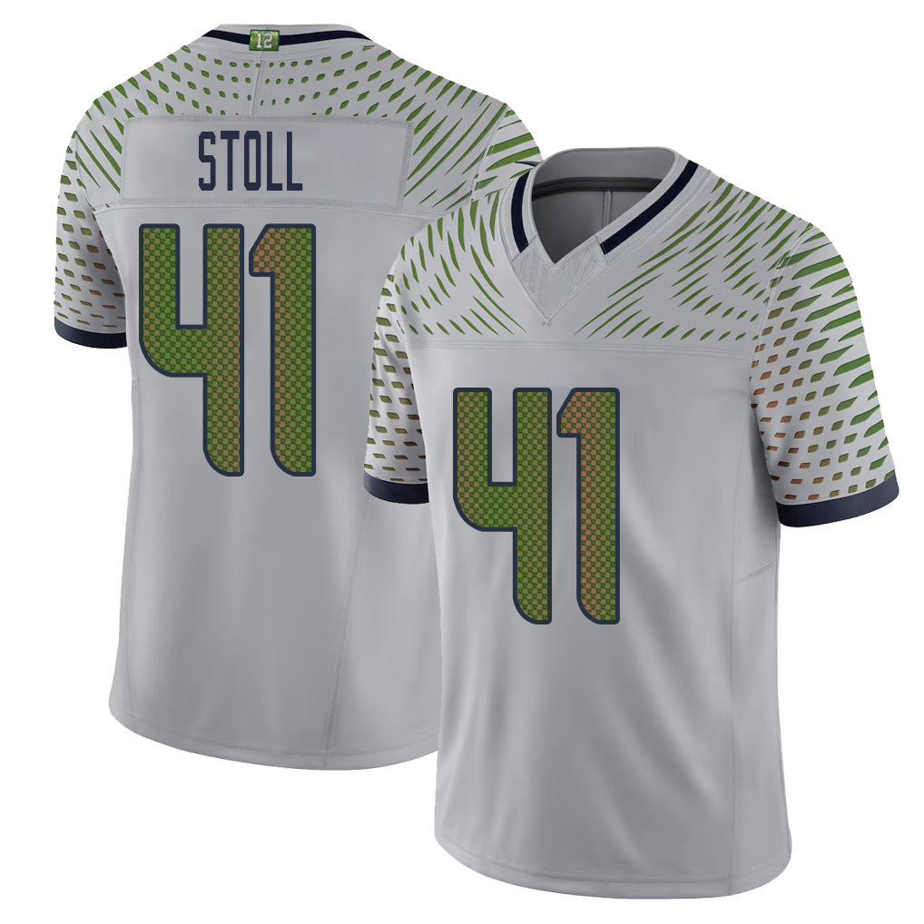 Seattle #41 Stoll Player Football V Neck Short Sleeve Gray Jersey Chris For Men Youth Women Gift