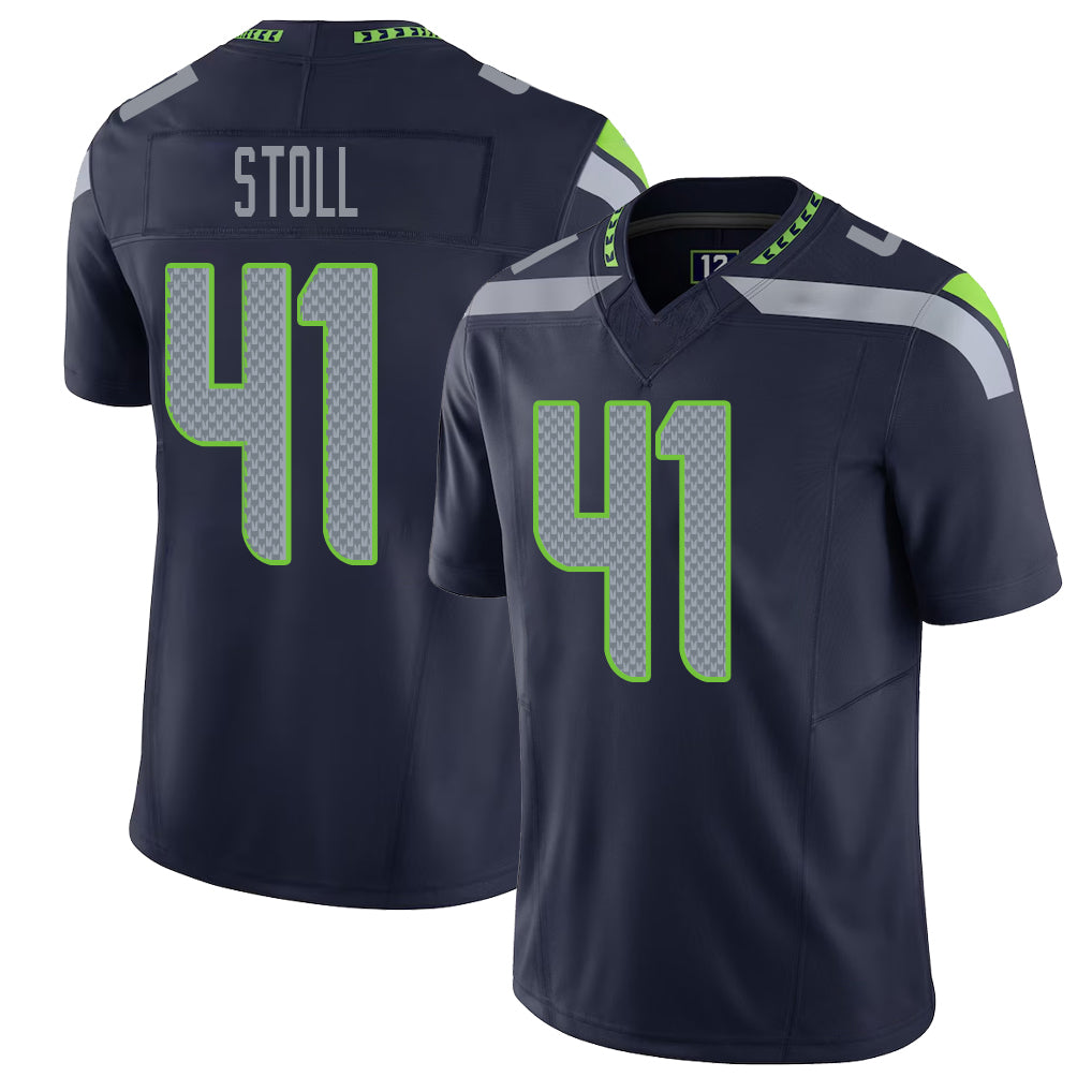 Seattle #41 Stoll Player Football V Neck Short Sleeve Navy Jersey Chris For Men Youth Women Gift